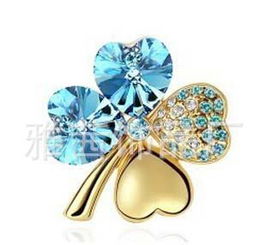 热卖甜美四叶草水晶胸针 A4237 优雅饰品，传递幸运与甜美